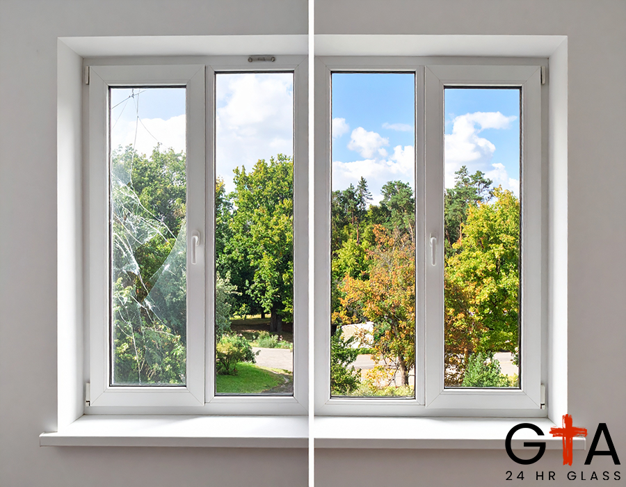 Firefly_A before-and-after image- one side shows a damaged window causing discomfort, the oth 85449