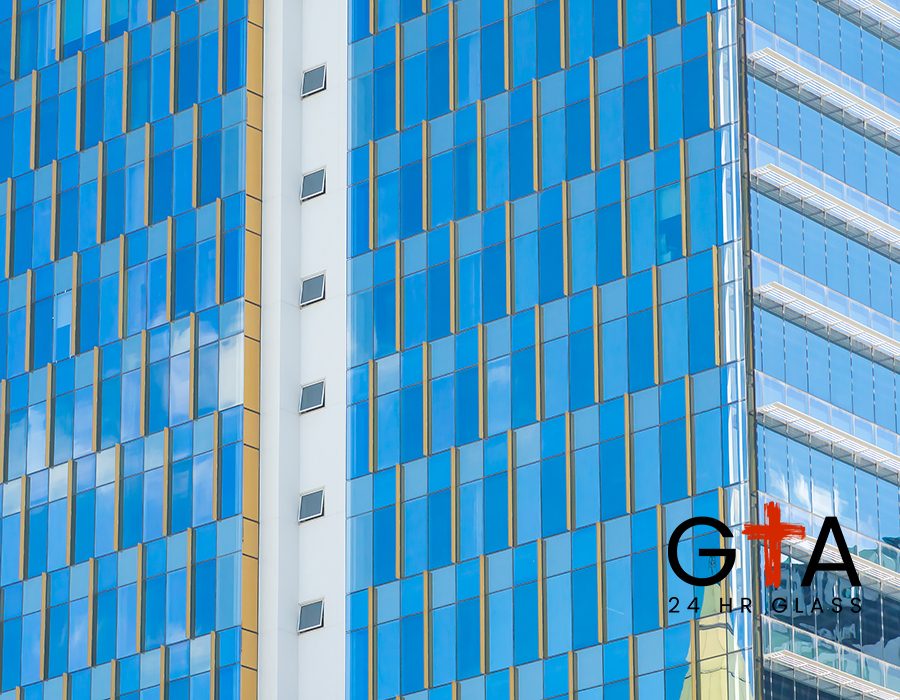 Abstract window exterior of business building architecture in city