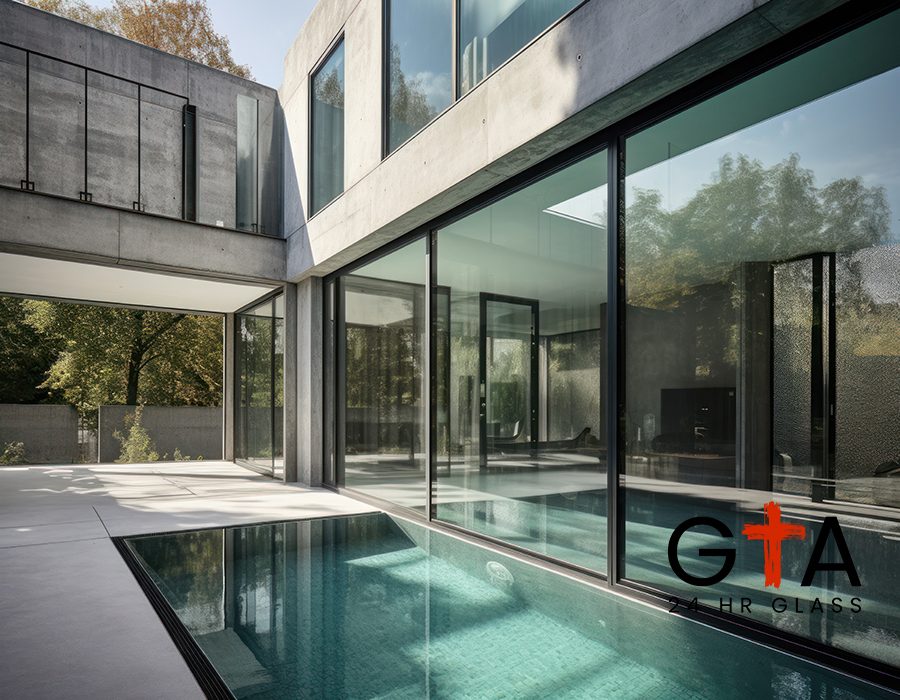 Design house - modern villa with open plan living and private bedroom wing. Large terrace with privacy and, swimming pool. Generative AI
