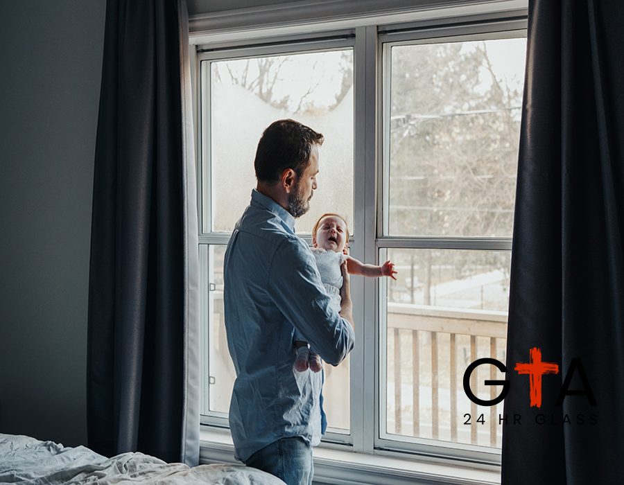 Middle age Caucasian father trying to calm down newborn baby. Man parent holding rocking child on his hands. Authentic lifestyle family moment. Single dad home life concept. Fathers Day.