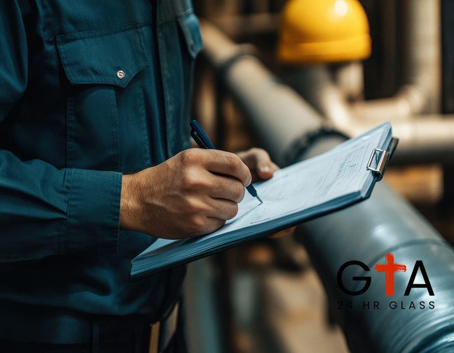 A maintenance worker conducts an inspection in an industrial setting, taking notes on a clipboard. This image captures the attention to detail essential in machinery assessments.