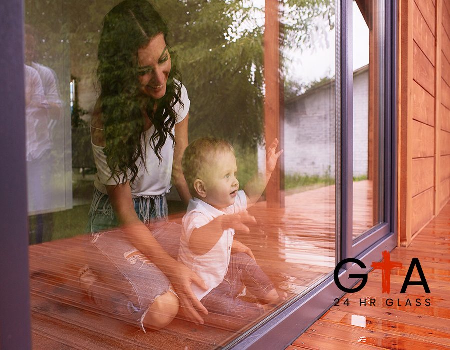 The mother and son looking at window