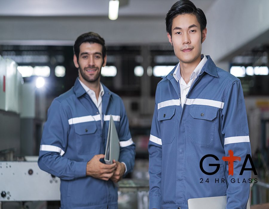 Supervisor manager male engineer worker wears uniform working hand use laptop stock checking in store warehouse shipping industrial. team with safety uniform checking quantity of product on shelf