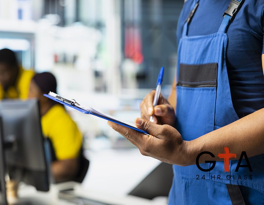 Technician investigating malfunctioning systems in photovoltaics factory, comparing parameters with pc and files. Black employee inspecting solar panels manufacturing plant, high tech.